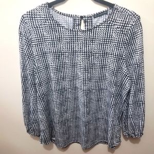 Adrianna Papell Black White Pop Over Office Career Blouse Size Medium